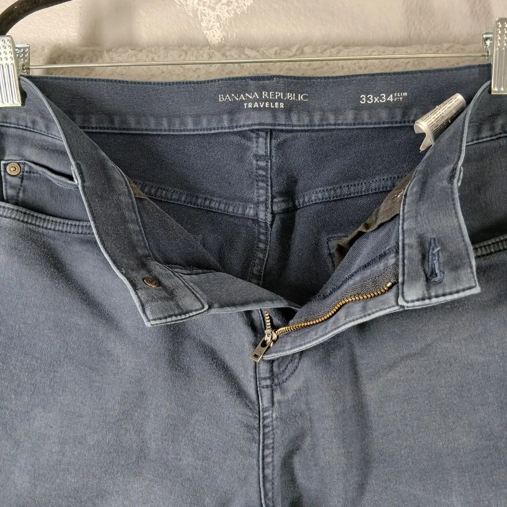 Banana Republic‎ Traveler Pants Men 33 Slim Fit Blue Jeans Wash 33x34